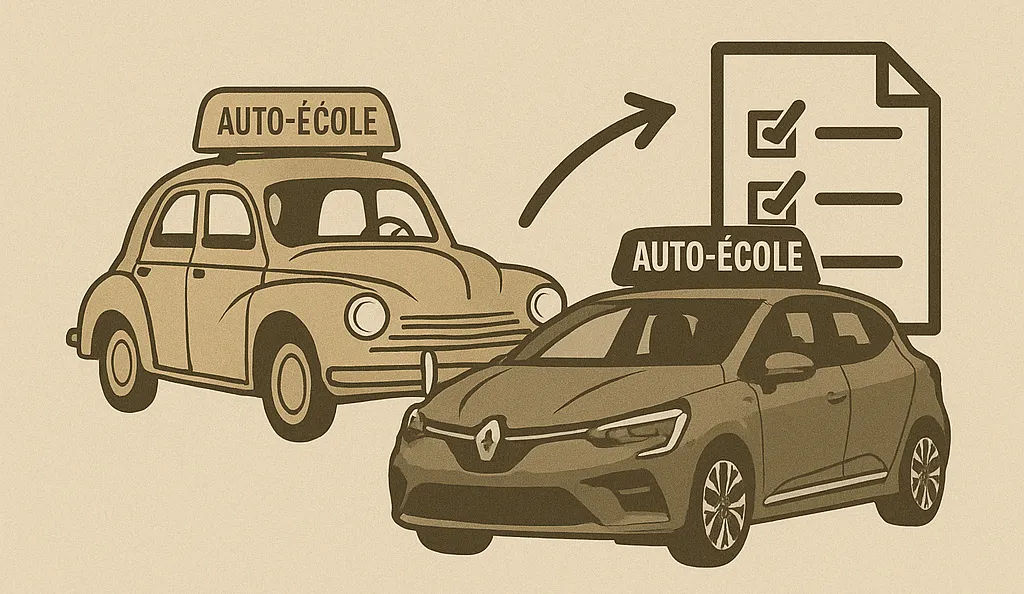 Évolution des auto-écoles à Nanterre : de la voiture ancienne à la formation moderne au permis de conduire.